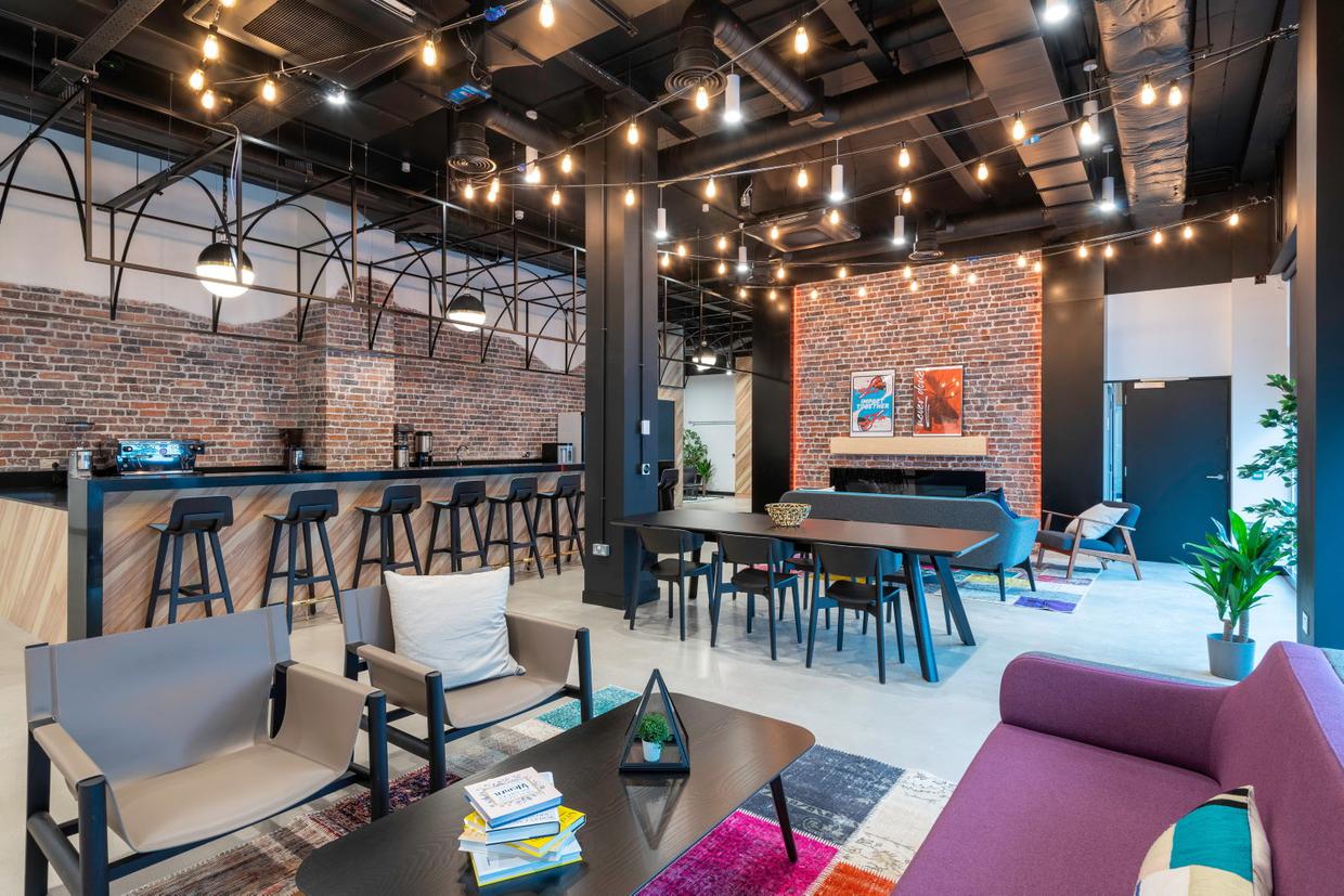 Rapid7 workplace with beautiful seating and vibrant lights
