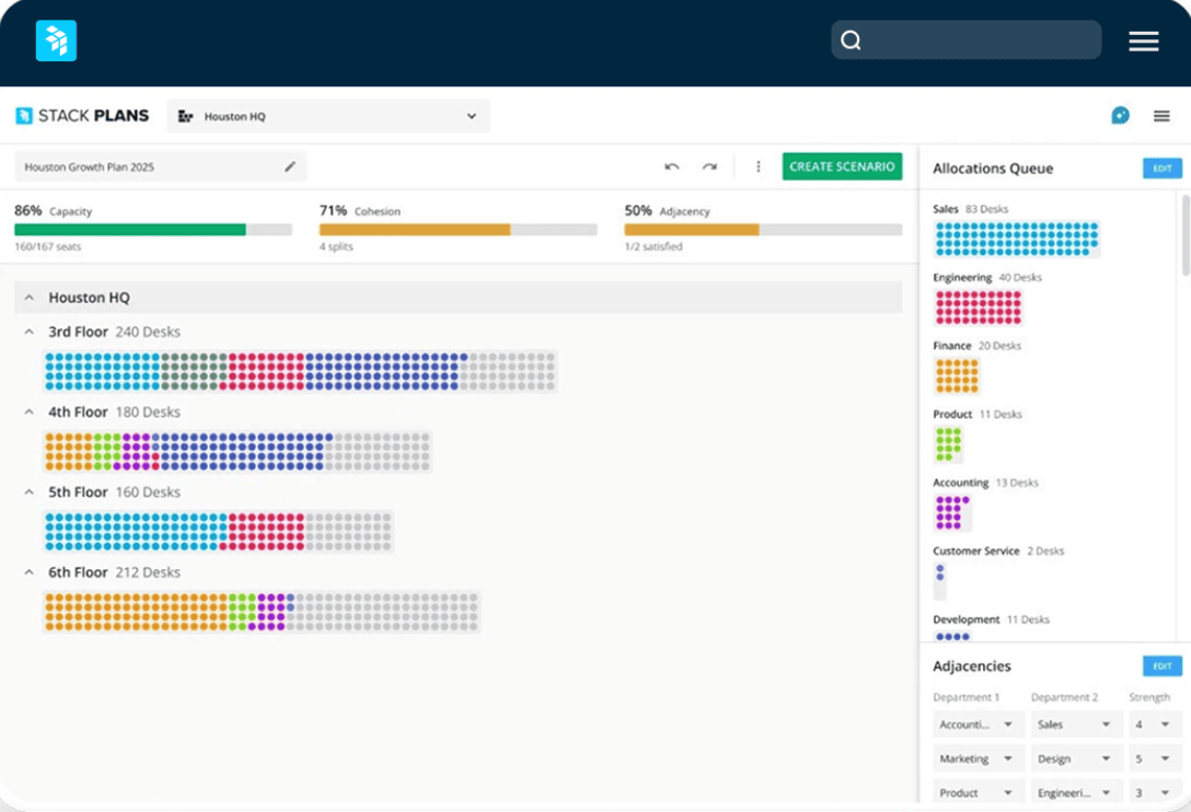 OfficeSpace platform showing collated data across floorplans.