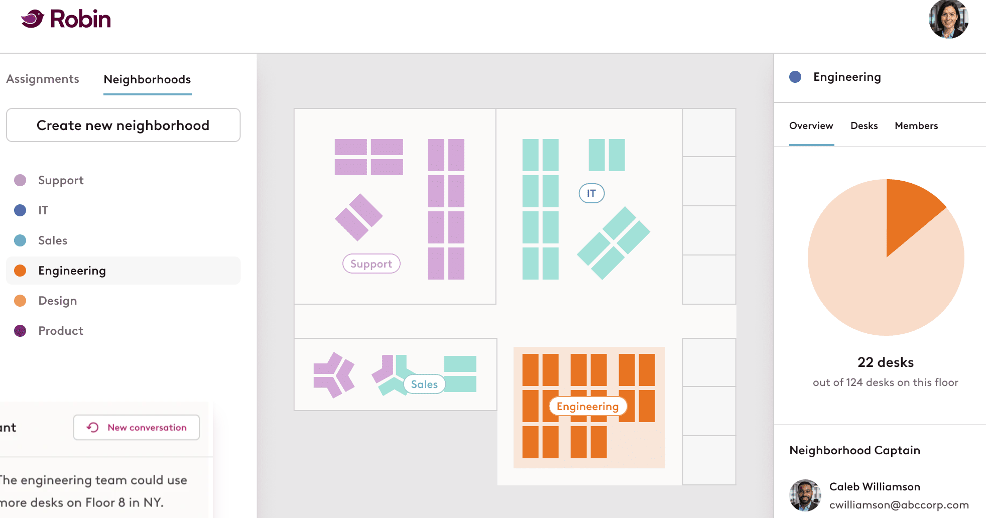 Robin dashboard showing neighborhood space planning